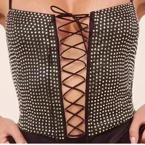 For Love and Lemons Mirage mirrored rhinestone bodysuit XXS - Picture 1 of 7